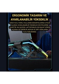 Resim Coofbe 6 Fanlı 12 Rgb Işık Modlu Kademe Standlı Lcd Göstergeli Notebook Soğutucu Laptop Standı Soğutucu 