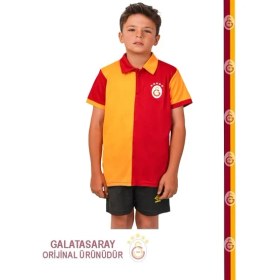 Resim Galatasaray Lisanslı 5 Yıldız Polo Yaka Çocuk Forma T-Shirt Aslan Ahşap Kutulu 