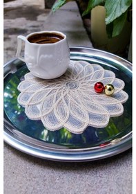 Resim 6 Adet Fransız Tarzı Modern Krem Simli Bardak Altlığı & Kokteyl P Beyaz 