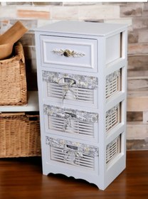 Resim Ahşap 4 Çekmeceli Hasır Görünümlü Sebzelik 