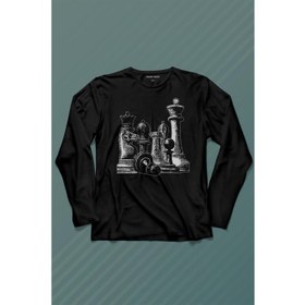 Resim Kendim Seçtim Chess Satranç Taşları Fil At Kale Vezir Santranç Uzun Kollu Tişört Baskılı Çocuk T-Shirt 