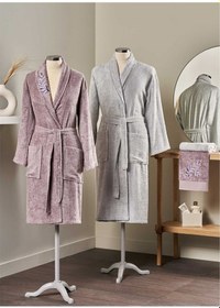 Resim Taç Soft Bambu Aile Bornoz Seti Lina Mürdüm Gri Gri - Mürdüm 