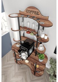 Resim Brew-blıss Mutlu Kahve Köşesi-çok Amaçlı Mutfak Rafı Madran Ceviz-lambader Aydınlatmalı Ceviz 