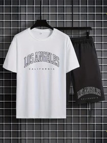 Resim Startmore Erkek Beyaz''los Angeles Baskılı'' Basic Oversize T-shirt- Şort Takım Strup0000000000015 Beyaz 
