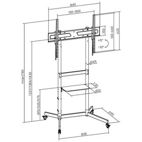 Resim Ayt Vontech V1044ve 55-100 İnç 139-252 Ekran Arası Uyumlu Tekerlekli Ayaklı Raflı Lcd Led Tv Sehpası Standı Askı Aparat 