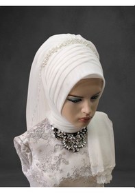 Resim Duvağı Ful İşlemeli İncili Aksesuarlı Gelinbaşı Hazır Şal Hazır Duvak 