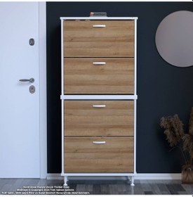 Resim Modilayn Umay' 2 Li Antre Hol 52 X 160 X 25,5 Cm Lik 4 Düşer Kapak 8 Göz Bölmeli Ayakkabılık Beyaz - Ceviz 