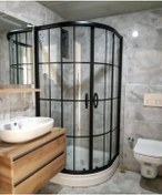 Resim ÖZELDUS Ozelduş 80x80 Cm Tekneli Siyah Profil Siyah Çizgili Duşakabin 