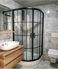 Resim ÖZELDUS Ozelduş 80x80 Cm Tekneli Siyah Profil Siyah Çizgili Duşakabin 