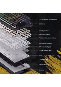 Resim Aula F87 Pro Mekanik Rgb Tkl Kayhua İntelligent Switch Kablosuz Makrolu Hot Swap Klavye Desenli Siyah 
