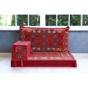 Resim BAKIRÖZÜ HOME Şark Köşesi Takımı , 95 Cm Yer Minderi Takımı (sünger Dahil) Kırmızı Buhara Modeli (3 Parça) 