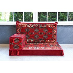 Resim BAKIRÖZÜ HOME Şark Köşesi Takımı , 95 Cm Yer Minderi Takımı (sünger Dahil) Kırmızı Buhara Modeli (3 Parça) 