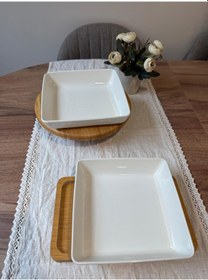 Resim Çukur 19 Cm Kalın Porselen Kare Salata Tabağı 2 Li Krem Krem 