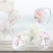 Resim Lohusa Terlik ve Taç Seti. Ayıcıklı Pembe 