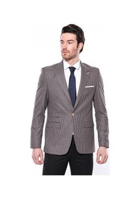 Resim Kendinden Desenli Slim Fit Lacivert Ceket Wessi 001 