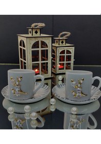 Resim Dal Çiçek Kahve Fincanı 2li Set Türk Kahvesi Fincan Takımı Beyaz 