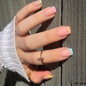 Resim Short Square Press On Nails, Glossy Fake Nails With Colorful French Tip, Acrylic All Cover False Nails For Women And Girls 24pcs 