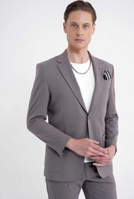Resim Comfort Fit Çift Yırtmaç Torba Cep Metal Düğmeli Vizon Blazer Ceket C 734 - Bej / VİZON - 58 