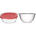 Resim Borcam Yuvarlak Tencere Plastik Kırmızı Kapaklı, 2100 cc + Yuvarlak Fırın Kase, 1900 Cc, 21.5 cm 