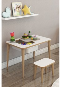 Resim Moniev Çocuk Çalışma Masası Oyun Ve Etkinlik Masası Tekli Masa Beyaz Beyaz 