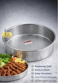 Resim Paslanmaz Çelik Çiğ Köfte Tepsisi 8 Cm Derinlik No : 4 Çapı: 48 Cm Açık Gri 