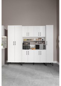 Resim Plain Metal Ayak Metal Kulp Pla11225 Kahve Köşesi 11 Kapaklı Çok Amaçlı Dolap Erzak Dolabı Kiler Dolabı Saklama Dolabı Beyaz 