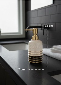 Resim Lumina Gold Lüks Porselen Sıvı Sabunluk - Altın Çizgili Banyo Aksesuarı Siyah 