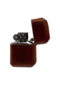 Resim Handmade El Yapımı Hakiki Deri Zippo Modeli Çakmak Koyu Kahverengi 