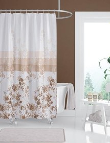 Resim Tropik Home Çiçekli Banyo Duş Perdesi-kahverengi Renk Duş Perdesi, Tek Kanat Küvet Perdesi 180x200 Cm 