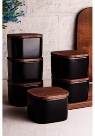 Resim Snippy Luma Siyah 6'lı Ahşap Vakumlu Kapaklı Seramik Kahvaltılık Siyah 