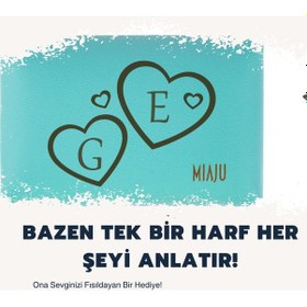 Resim Miaju Turkuaz, Sevgilinize Özel Kalp İçinde Harf İşlemeli Cüzdan & Anahtarlık Seti, Aşkını Ölümsüzleştir Turkuaz 
