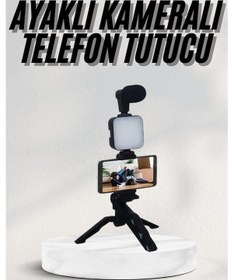 Resim Cosmotex Telefon Tutucu Led Işıklı Kumandalı Mikrofon Telefon Vlog Video Kayıt 