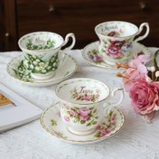 Resim Ocak-Haziran Şık Retro Çay Fincanı ve Tabak, 6.7oz Seramik Kahve Fincanı ve Tabak, Çay Partisi, Parti, Akşam Yemeği, Kahve İçmek İçin Mükemmel, İdeal Doğum Günü Hediyesi, Sevgililer Günü Hediyesi, Noel Hediyesi 