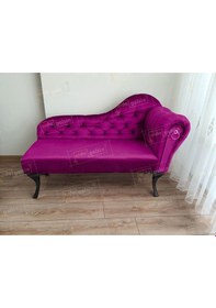 Resim Ters Kol Dekoratif Bihter Koltuk Josefin Puf 120 Cm Siyah Ayak Mor 