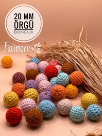 Resim Fiolimore 20 mm Örme Boncuk (5 Adet) Renkli Örgü Tasarım Emzik Zinciri Malzeme 
