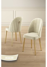 Resim Canisa Edaf Serisi 80x132 Açılabilir Beyaz Mutfak Masa Takımı 4 Krem Sandalye Gold Detay Masa Beyaz Sandalye Cappucino Ayak Gold 