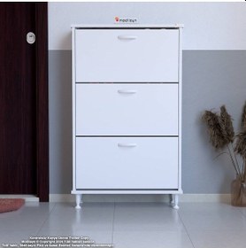 Resim Modilayn Varbi Kapı Önü 52 X 119 X 25, 5 Cm Lik 2 Düşer Kapak 4 Göz Bölmeli Ayakkabılık Beyaz 