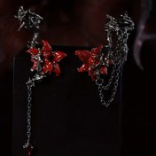 Resim Koyu ve Tatlı Gotik Küpe Çifti - Kırmızı Çiçek ve Zincir Detayları ile Benzersiz Alaşım Tasarım, Retro Boho Tarzı Günlük Giyim veya Hediye İçin, Gotik Stil Küpeler | Alaşımlı Yapım 