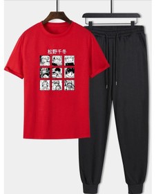 Resim Unisex Ken Kaneki Baskılı 2'li Eşofman Takımı Kırmızı 