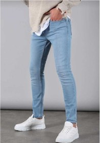 Resim Erkek Mavi Düz Klasik Rahat Kesim Regular Fit Likralı Kot Jeans Mavi 