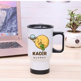 Resim Kişiye Özel Kulplu Uzay Temalı Çelik Bardak Termos - 450mlt Beyaz 
