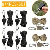Resim 8 adet/4 adet 157.48 inç Metal Pulley Kamp Çadırı Sabitleme İpi, Yansıtıcı Şeritli, Ayarlanabilir Çekme İpi Tokası, Açık Hava Kampı, Açık Hava Ekipmanı, Kanopi Sabitleme ve Tatil Dekorasyonu için Uygun, Elastik Açık Hava Depolama Çantası 