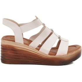 Resim Beyaz Cırtlı Topuklu Kadın Sandalet T-001 Z Beyaz 