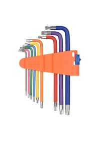 Resim Geeroyoo 9 Parçalı Çok Renkli Endüstriyel Kalite Uzun Kollu Crv Çelik Torx Ve Allen Anahtar Takımı 