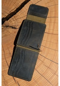Resim Lenax Leather Milano Hakiki Deri Cüzdan Kartlık Nakit Para Klipsli Bozuk Para Cepli Erkek Cüzdan Haki 