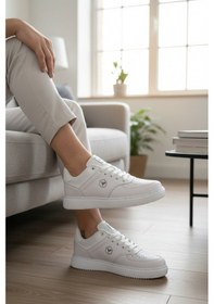 Resim Enoch Suni Deri Beyaz Düz Tabanlı Erkek Casual Sneaker Ayakkabı Beyaz 