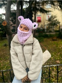 Resim Novaglow Hayvan Figürlü Şapka Puffy Bere Kar Maskesi Kayak&snowboard Balaclava Örgü Bere Örgü Şapka 