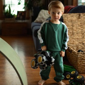 Resim Antebies Bebek Sweatshirt Pantolon Set Kontrast Yeşil - 12-18 Ay 