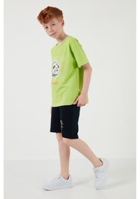 Resim Lela Pamuklu Regular Fit Bisiklet Yaka Şortlu Alt-Üst Erkek Çocuk Takım 6212008 Fistik 