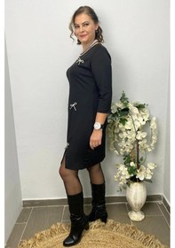 Resim Mia Butik Kadın Siyah Broş Hediyeli Star Elbise Siyah 
